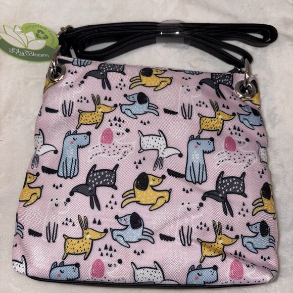 Lily Bloom Nylon Pink Dog Paws Lined Handbag Purse Puppy Crossbody NEW - Picture 4 of 8